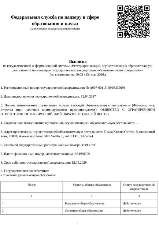 Выписка из реестра Рособрнадзора